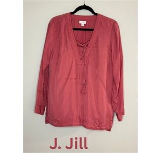 J. Jill Red Lace Up Tunic Blouse Women’s Size M Long Sleeve Casual Boho Top
